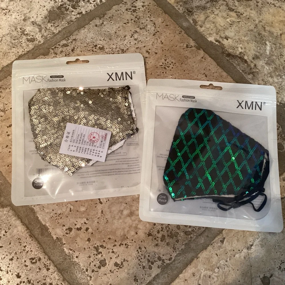 Sequin Glam Face Masks - Gold and Green